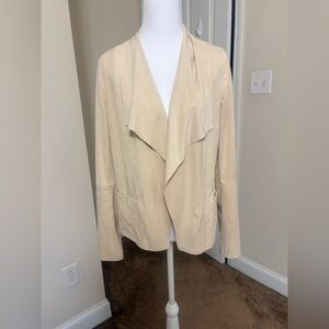 Max Studio Tan Open-Front Suede draped jacket